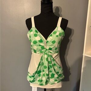 Green and White Polka Dot Women's Top